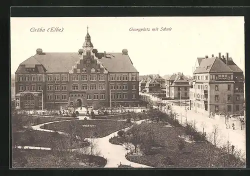 AK Gröba /Elbe, Georgplatz mit Schule