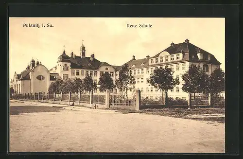 AK Pulsnitz i. Sa., Strasse an der neuen Schule