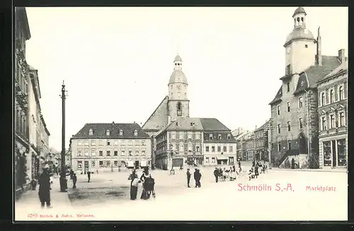 AK Schmölln i. Thür., Kirche und Rathaus am Marktplatz