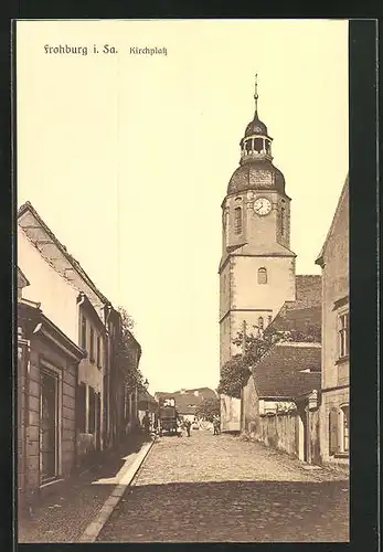 AK Frohburg i. Sa., Kirchplatz mit Kutsche