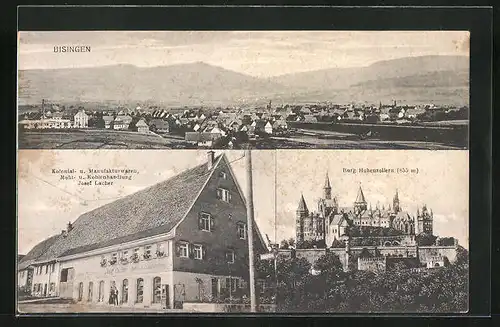 AK Bisingen, Burg Hohenzollern, Kolonial- und Manufakturwaren Josef Lacher