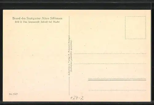 AK Stuttgart, Brand des alten Schlosses 1931 bei Nacht