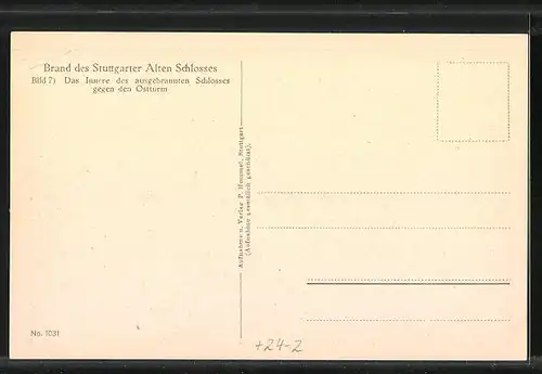 AK Stuttgart, Inneres des ausgebrannten Schlosses 1931