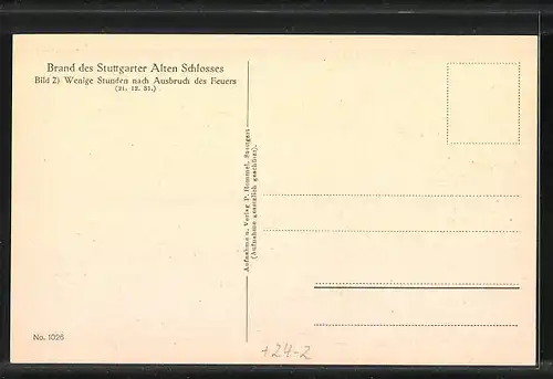 AK Stuttgart, Brand des alten Schlosses 1931, Wenige Stunden nach Ausbruch des Feuers