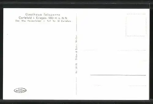AK Carlsfeld i. Erzgeb., Gasthaus Talsperre, Inh. Max Heidenfelder