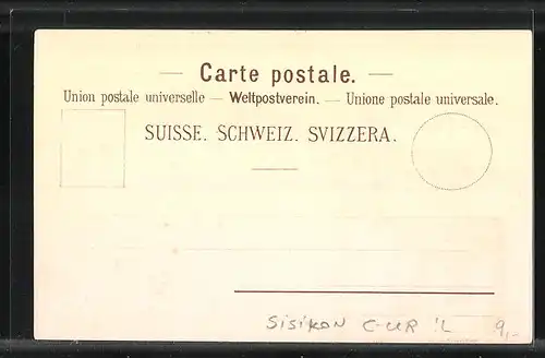 Lithographie Sisikon, Axenstrasse mit Flüelen, Vierwaldstättersee, Tells-Kapelle
