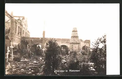 Foto-AK Miraumont, Zerstörter Kirchhof