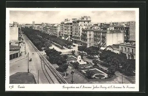 AK Tunis, Perspective sur l`Avenue Jules-Ferry et l`Avenue de France