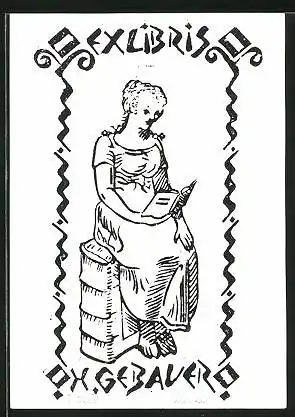 Exlibris Horst Gebauer, Frau im Kleid am Lesen