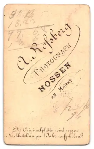 Fotografie A. Rossberg, Nossen, Am Markt, Portrait beleibter Herr im Anzug mit Vollbart