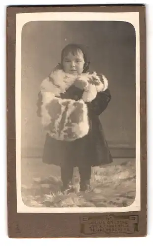 Fotografie Julius Grusche, Neugersdorf i /S., Portrait kleines Mädchen in winterlicher Kleidung