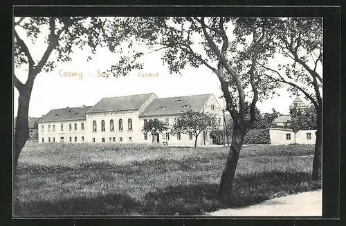 AK Coswig i. Sa., Gasthof mit Bäumen