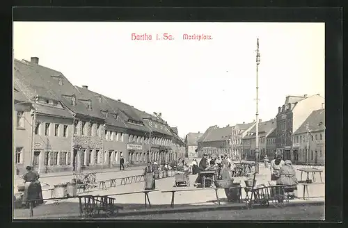 AK Hartha i. Sa., Marktplatz mit Geschäften