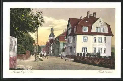 AK Marienberg i. Sa., Poststrasse mit Ochsenwagen