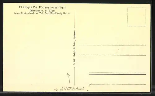 AK Diesbar a. d. Elbe, Gasthaus Hempel`s Rosengarten