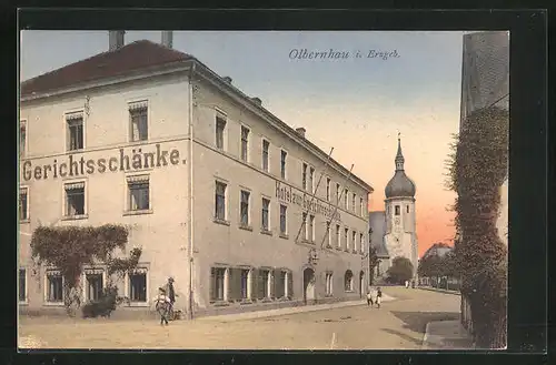 AK Olbernhau i. Erzgeb., Hotel zur Gerichtsschänke und Kirche