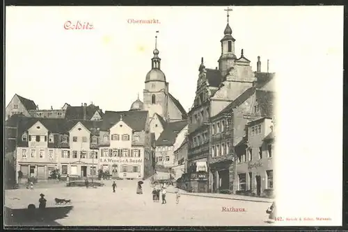 AK Colditz, Obermarkt und Rathaus