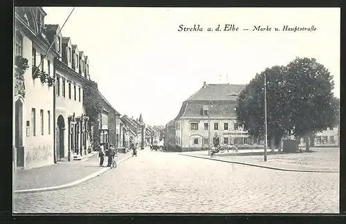AK Strehla a. Elbe, Markt und Hauptstrasse
