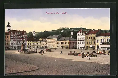 AK Sebnitz i. Sa., Lichtspielhaus und Denkmal am Markt