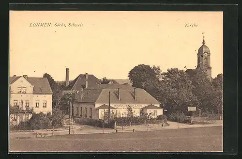 AK Lohmen i. S., Gasthof zum Erbgericht und Kirche