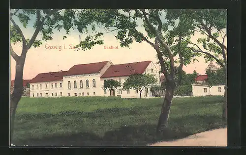 AK Coswig i. Sa., Partie am Gasthof, Tanzlokal