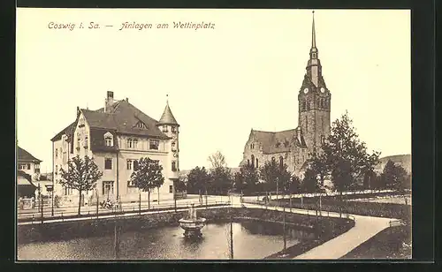 AK Coswig i. Sa., Anlagen am Wettinplatz