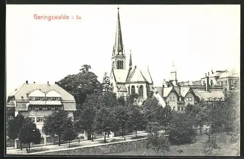 AK Geringswalde i. Sa., Ortsansicht mit Kirche