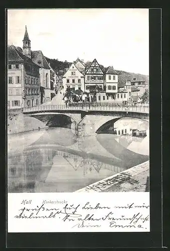 AK Hall, Henkersbrücke mit Gasthaus