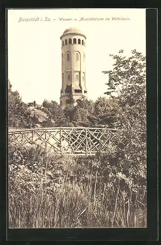 AK Burgstädt i. Sa., Wasser- u. Aussichtsturm im Wettinhain