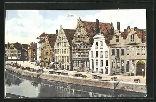 AK Gand, Stadthäuser am Kanal