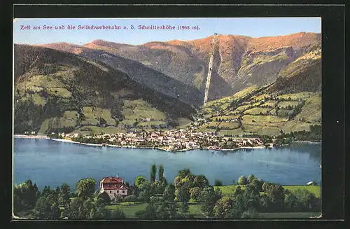 AK Zell am See, Totalansicht mit Seilschwebebahn a. d. Schmittenhöhe