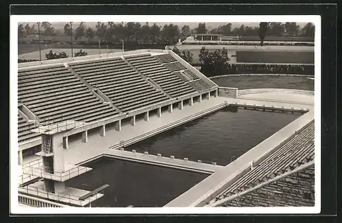 AK Berlin, Reichssportfeld, Blick von der Deutschen Kampfbahn auf das Schwimmstadion, Olympia