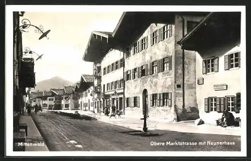 AK Mittenwald, Obere Marktstrasse mit Neunerhaus