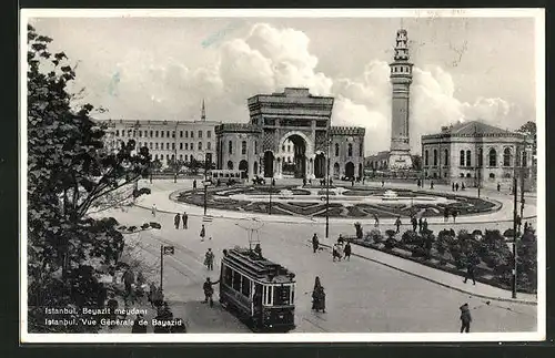 AK Istanbul, Vue Generale de Bayazid, Strassenbahn