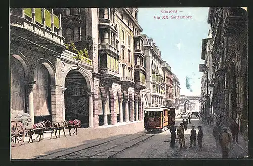 AK Genova, Via XX Settembre, Strassenbahn