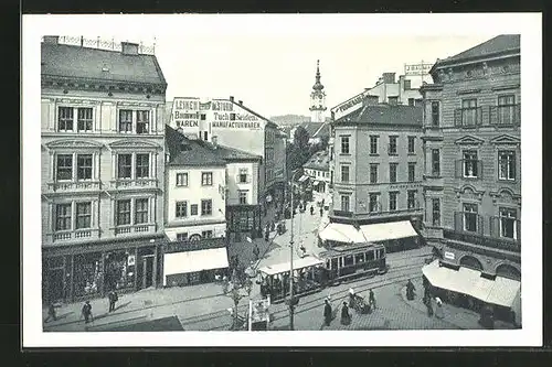 AK Linz a. d. Donau, Strassenbahn am Taubenmarkt