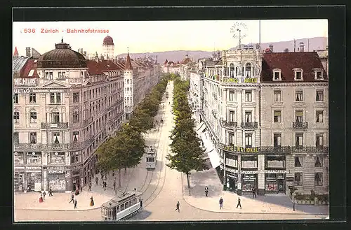 AK Zürich, Bahnhofstrasse mit Strassenbahn