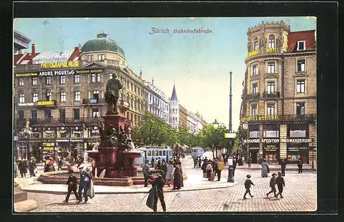 AK Zürich, Strassenbahn auf der Bahnhofstrasse