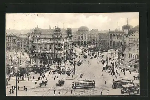 AK Berlin, Potsdamer Platz mit Strassenbahnen