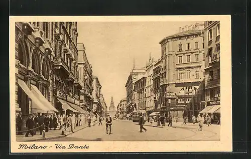 AK Milano, Via Dante e Tramway, Strassenbahn