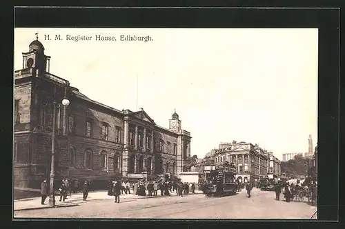 AK Edinburgh, H. M. Register House, Tramway, Strassenbahn