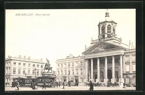 AK Bruxelles, Place Royale et Tramways, Strassenbahnen