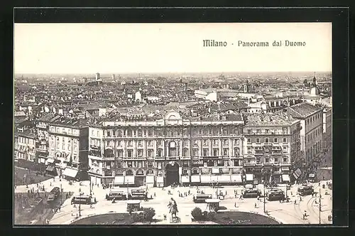 AK Milano, Panorama dal Duomo e Tramways, Strassenbahnen