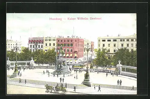 AK Hamburg, Strassenbahnverkehr am Kaiser Wilhelm-Denkmal