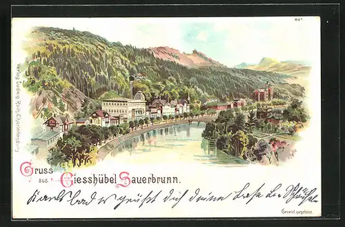 Lithographie Giesshübel-Sauerbrunn, Panorama