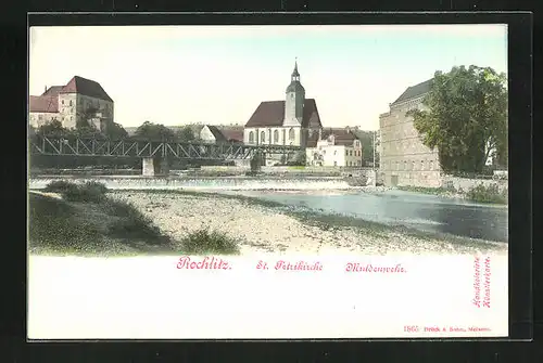 AK Rochlitz, St. Petrikirche und Muldenwehr