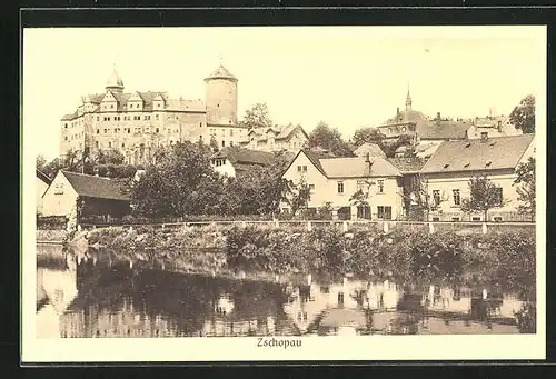 AK Zschopau, Teilansicht mit Schloss Wildeck