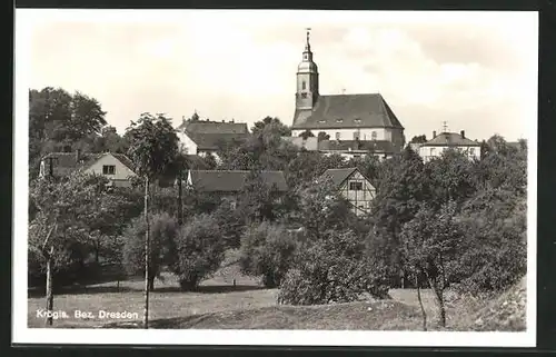 AK Krögis, Teilansicht mit Kirche