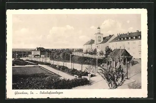 AK Glauchau i. Sa., Blick auf die Bahnhofsanlagen
