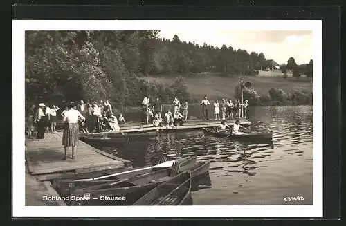 AK Sohland / Spree, Ruderbotte und Steg am Stausse
